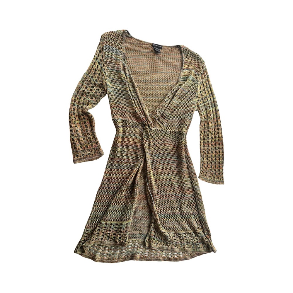 new directions Multicolor Open Knit Cardigan with Olive and Rust Accents - Picture 2 of 4
